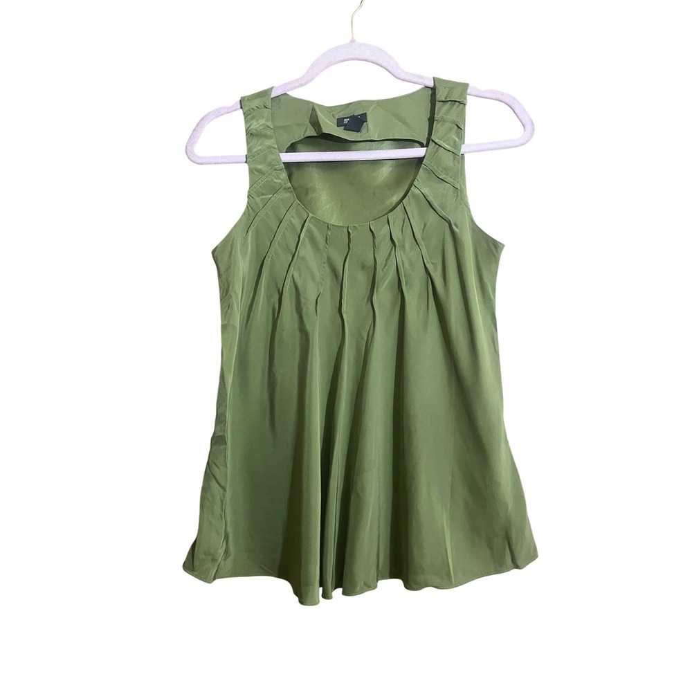 Kenneth Cole Reaction Moss Green 100% Silk Pleated Scoop Neck Sleeveless Top 2